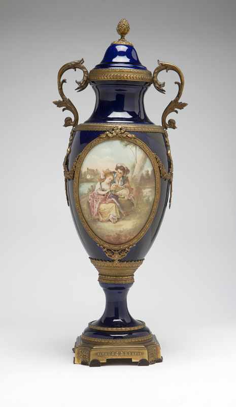 Appraisal: A Sevres style gilt bronze-mounted cobalt-ground porcelain urn Late th