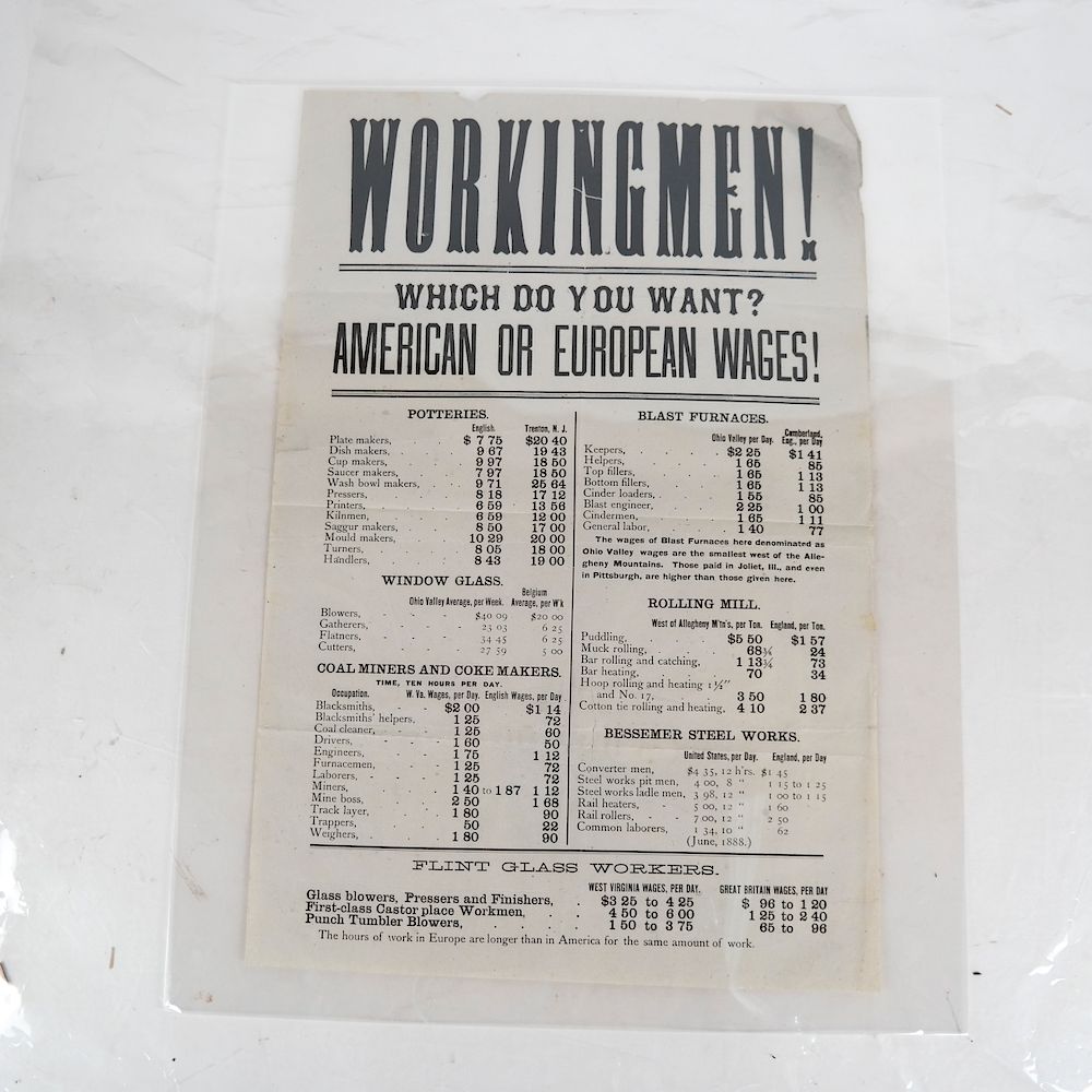 Appraisal: Workingman Broadside Comparison Wages U S -Europe Which do you