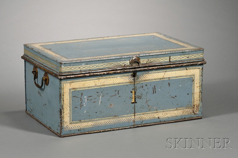 Appraisal: Blue-painted Tin Box John Cane Fleet St London early th