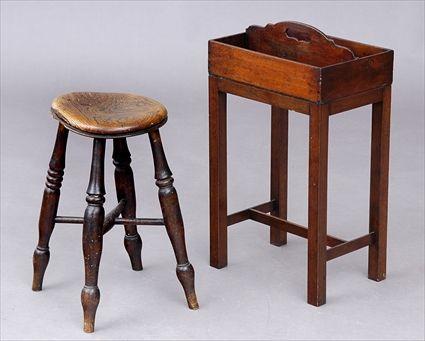 Appraisal: ENGLISH MAHOGANY CUTLERY TRAY TOGETHER WITH AN ELM STOOL The