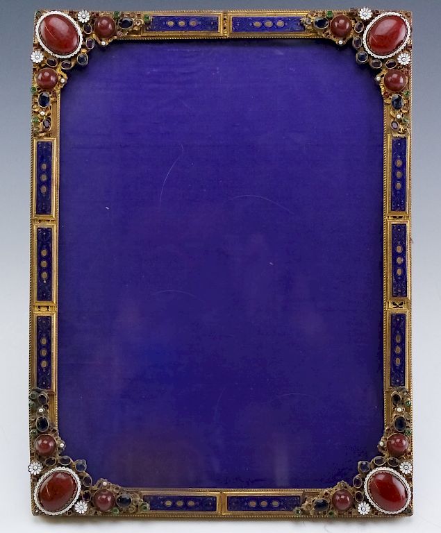 Appraisal: Austrian Brass Bohemian Jewel Enamel Picture Frame Fine antique Austrian