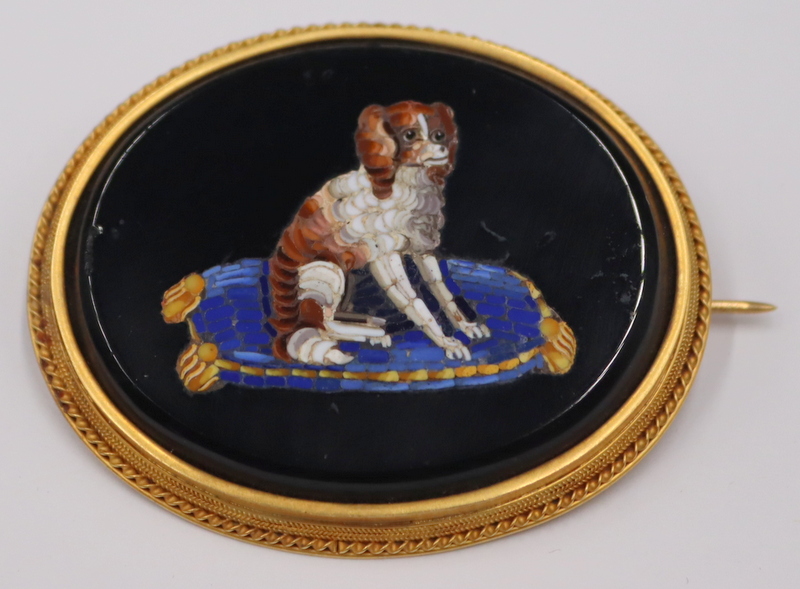 Appraisal: JEWELRY Antique kt Gold and Micromosaic Dog Brooch Antique kt