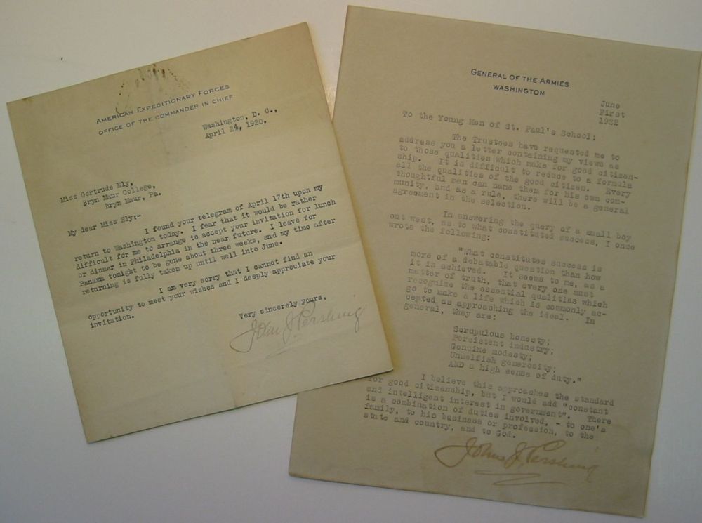 Appraisal: PERSHING JOHN J Two Typed Letters Signed as General of