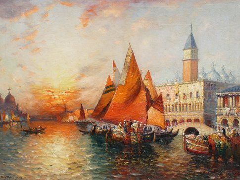 Appraisal: RIBCOWSKY Dey de American - Venetian Scene OIL C laid