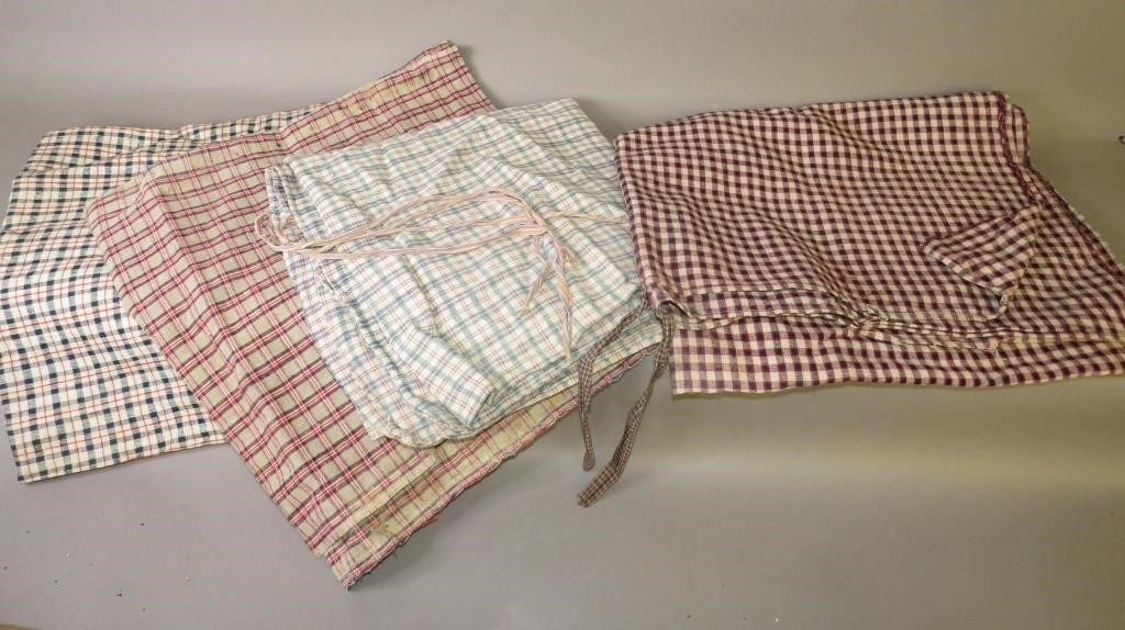 Appraisal: PIECES OF HOMESPUN WOVEN CHECK FABRIC ITEMSca - machine stitch