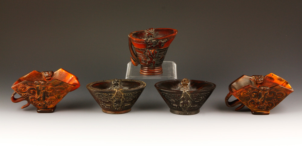 Appraisal: - Carved Horn-Style Cups Five carved horn-style cups Provenance CT