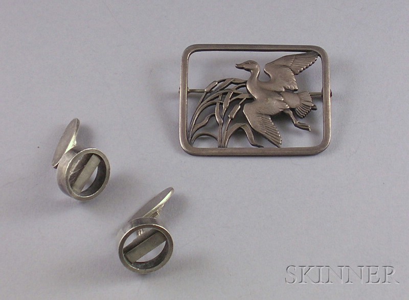 Appraisal: Georg Jensen Sterling Silver Cuff Links and Bird Brooch Brooch