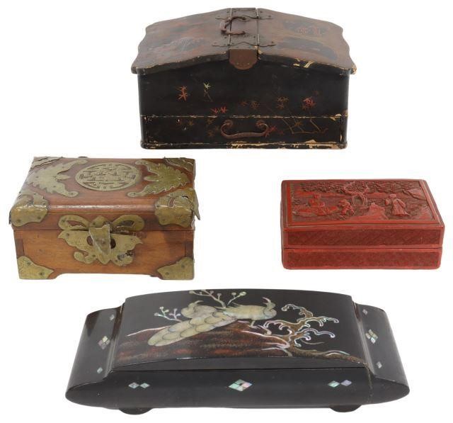 Appraisal: lot of Asian table boxes including Chinese carved cinnabar lacquer