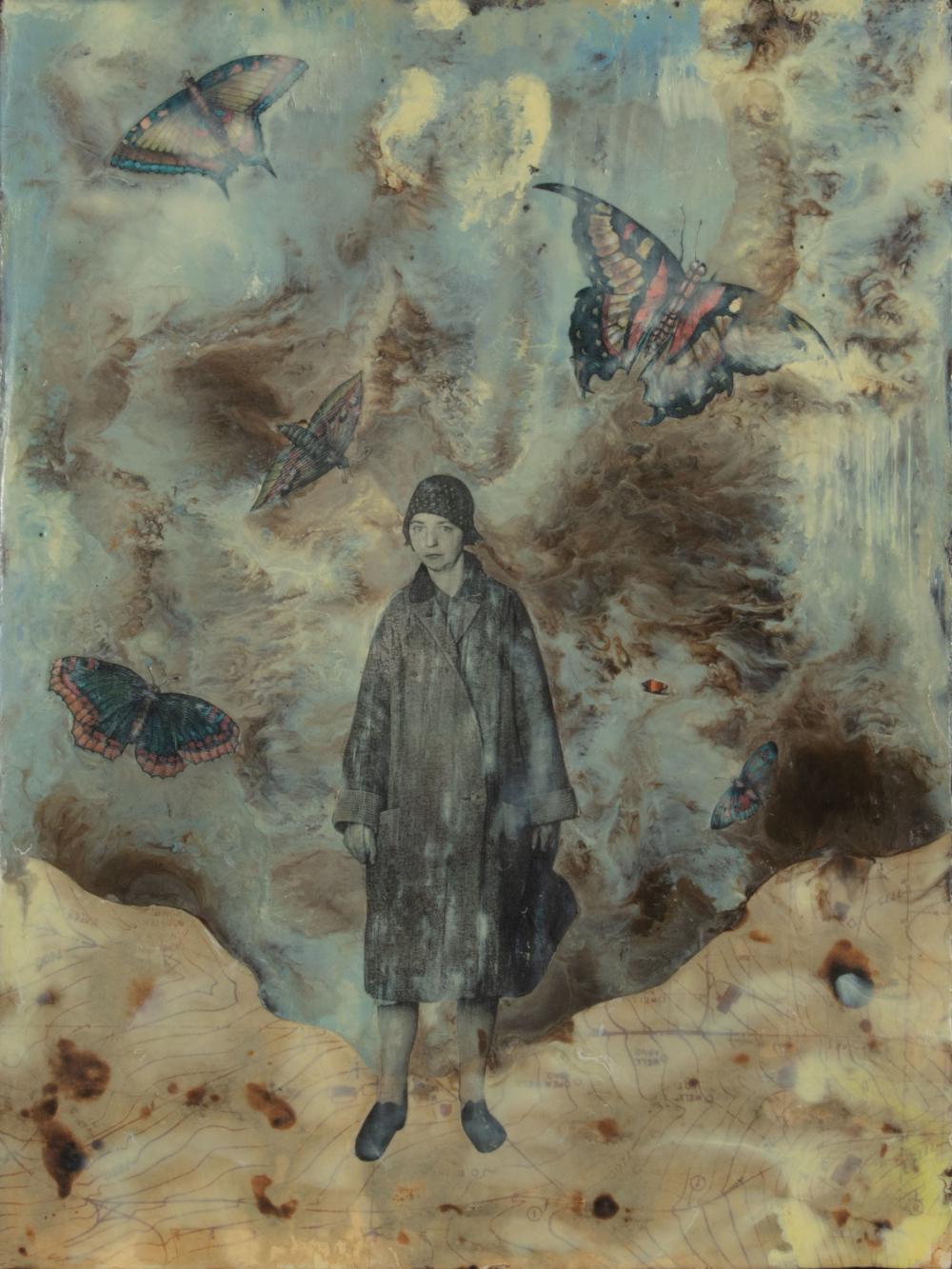 Appraisal: Miranda Lake American New Orleans b Lady with Butterflies encaustic