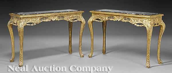 Appraisal: A Pair of Louis XV-Style Carved and Giltwood Consoles each