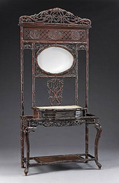 Appraisal: A carved hardwood and mirror-back wash basin stand Late th