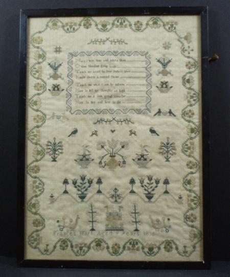 Appraisal: A needlework sampler By Frances Hart Aged years decorated with