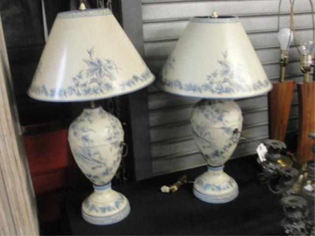 Appraisal: Pair of Decorative Tole Lamps and Shades From a Long