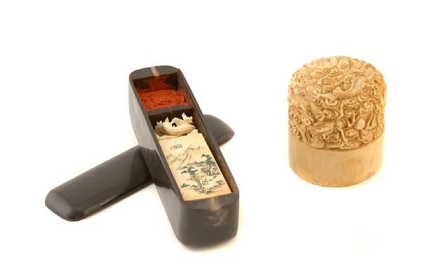 Appraisal: A Chinese ivory cylindrical seal together with an ivory seal