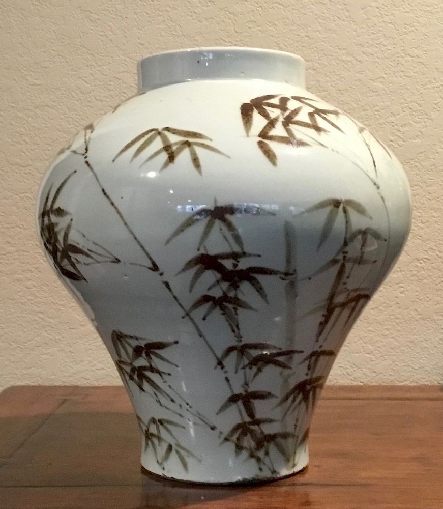 Appraisal: Underglaze Brown Bamboo Vase Measuring inches high by inches in