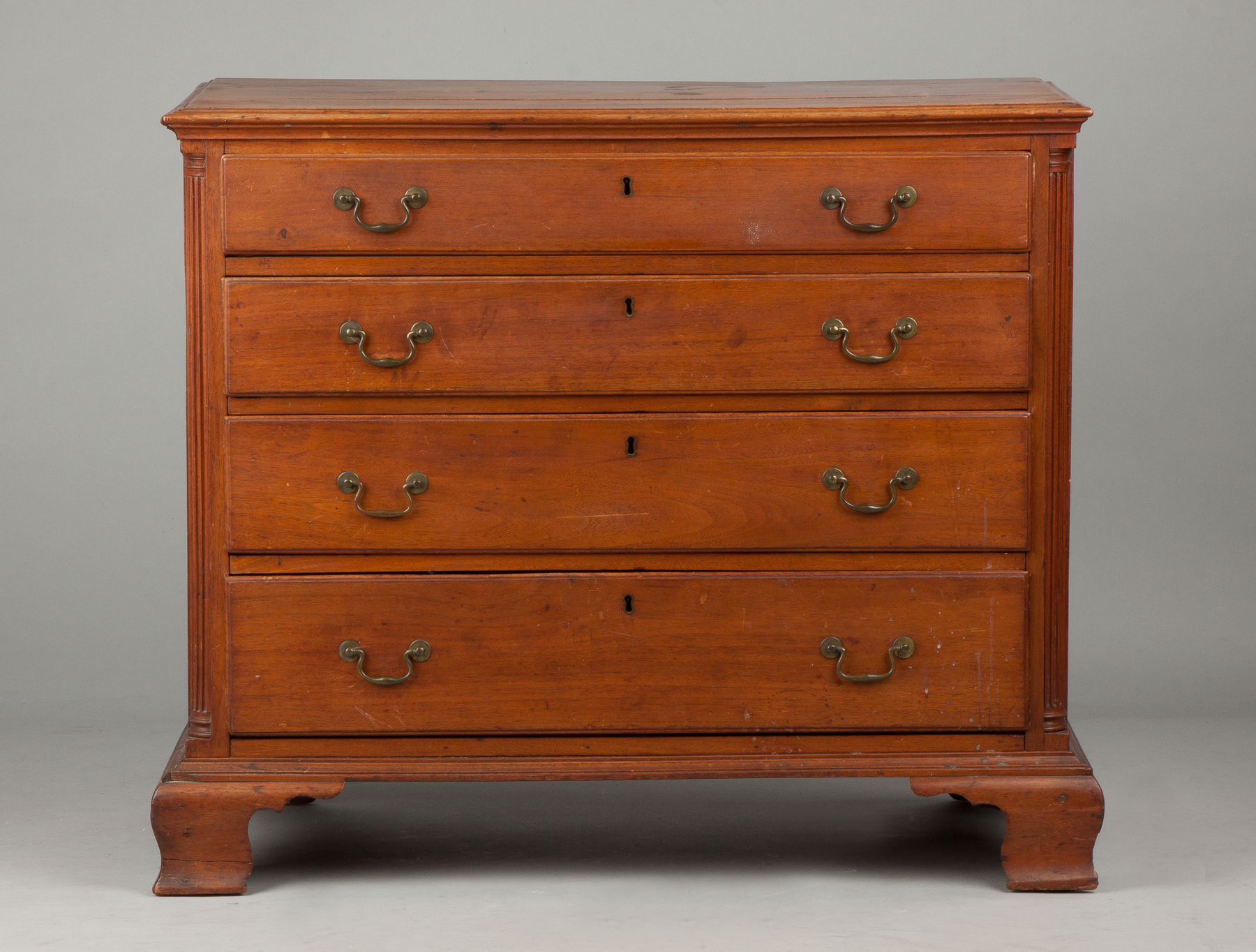 Appraisal: Diminutive PA Chippendale Walnut Four-Drawer Chest Molded top fluted quarter