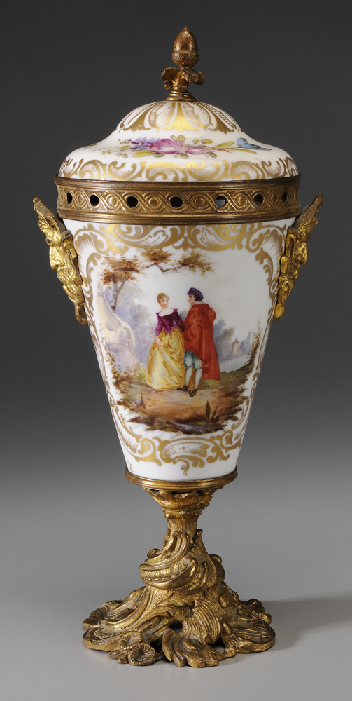 Appraisal: Porcelain and Bronze Lidded Urn Continental late- th early- th