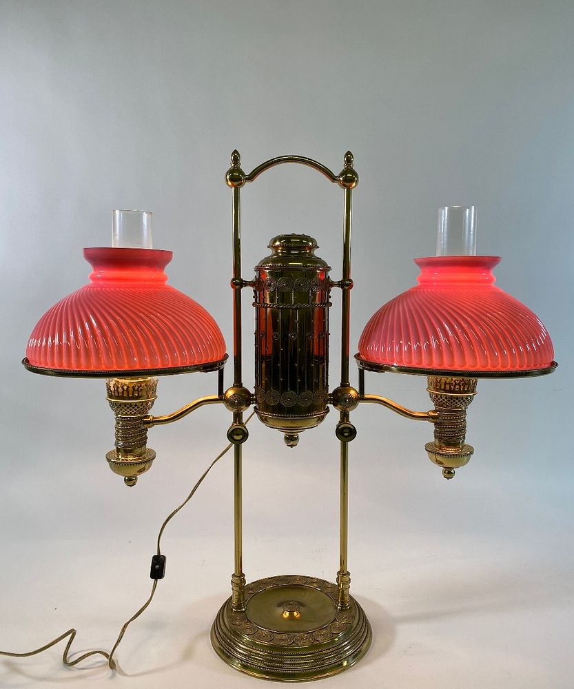 Appraisal: Signed Manhattan Brass Co NY Brass double student lamp of