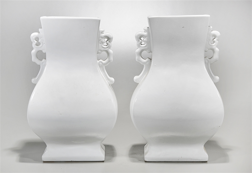 Appraisal: Pair of Chinese white glazed four-faceted vases with handles x