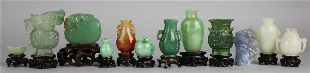 Appraisal: COLLECTION OF MINIATURE JADE AND HARDSTONE VESSELS including a very