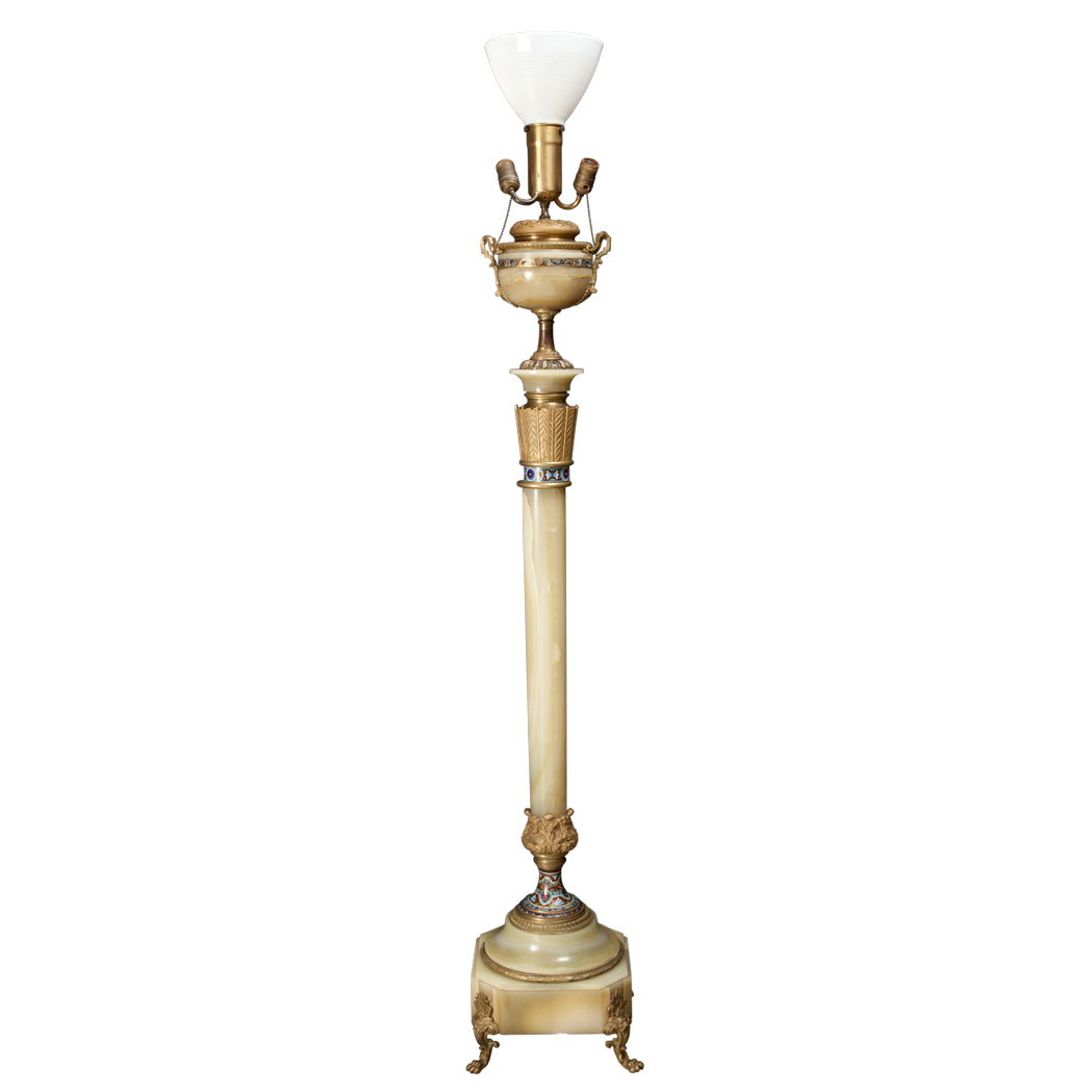 Appraisal: Empire Style Gilt-Metal Mounted and Champleve Enameled Onyx Floor Lamp