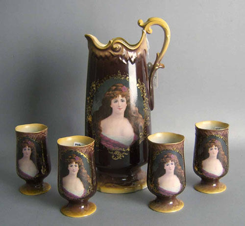 Appraisal: Five-piece painted porcelain lemonade set