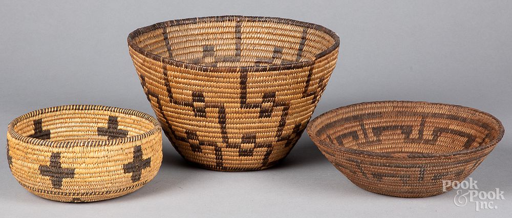 Appraisal: Three southwestern Indian coiled baskets Three southwestern Indian coiled baskets