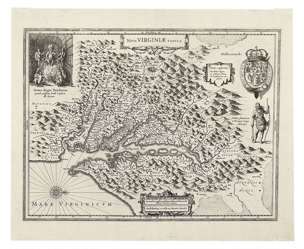 Appraisal: HONDIUS HENRICUS Nova Virginiae Tabula Double-page engraved map of Virginia