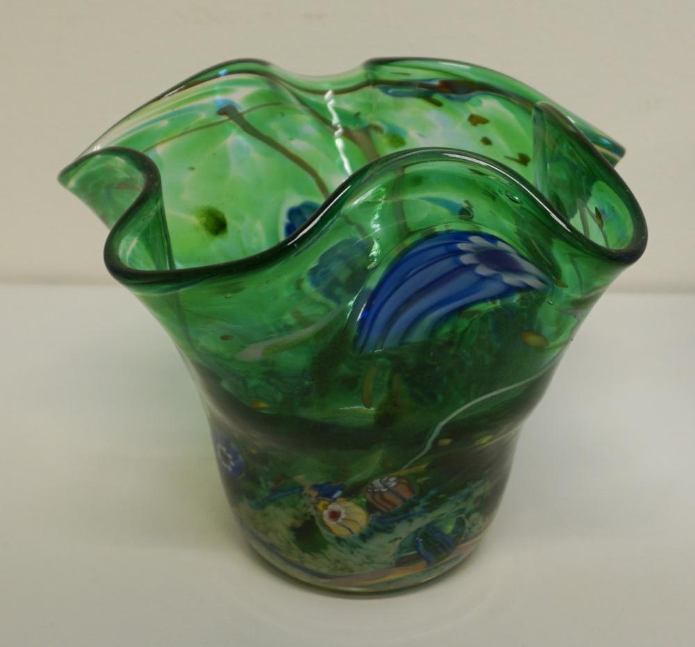 Appraisal: Hand Blown Art Glass Bowl Signed on Base H in