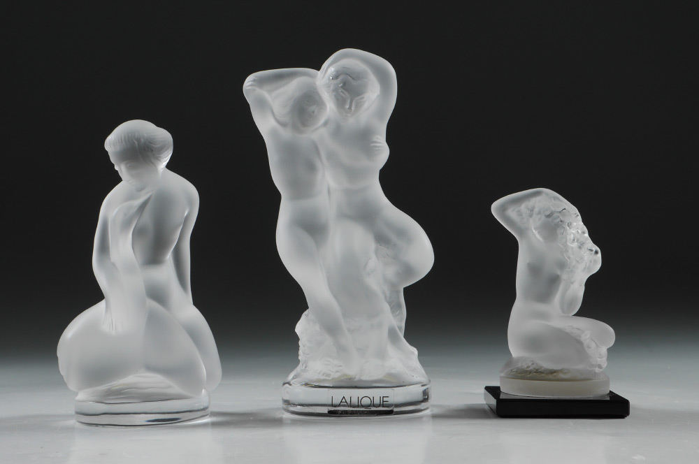 Appraisal: LALIQUE CRYSTAL NUDE FIGURES pieces total to include ''Leda'' woman