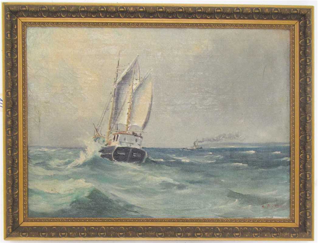 Appraisal: SEASCAPE OIL ON CANVAS a sailing vessel and a tug