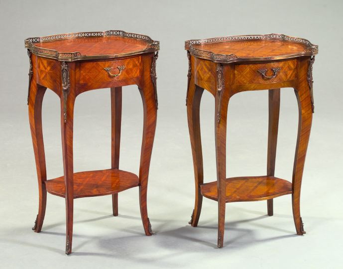 Appraisal: Pair of Louis XV-Style Kingwood and Brass-Mounted Parquetry Side Tables