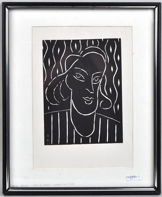 Appraisal: Framed Matisse Print Possibly Linocut French - Portrait of Alexina