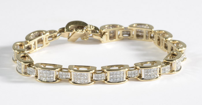 Appraisal: DIAMOND AND FOURTEEN KARAT GOLD BRACELET - inches in length