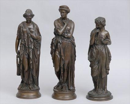 Appraisal: THREE BRONZE FIGURES OF CLASSICAL MAIDENS AFTER THE ANTIQUE The