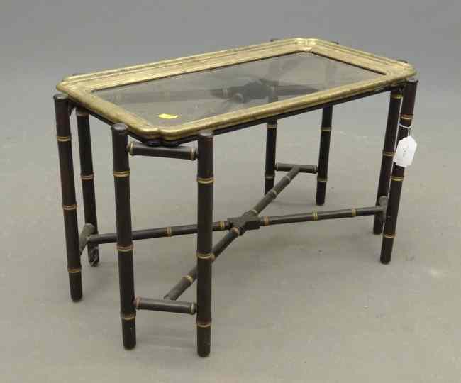 Appraisal: C 's bronze tray on painted bamboo base Top ''