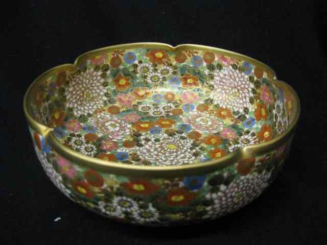 Appraisal: Japanese Satsuma Pottery Bowl elaborate floral gold inside out signed