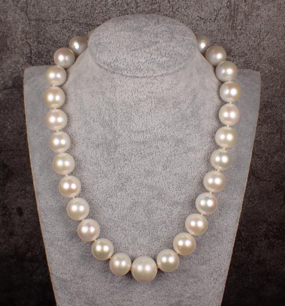 Appraisal: SOUTH SEA PEARL EMERALD AND DIAMOND NECKLACE - hand knotted