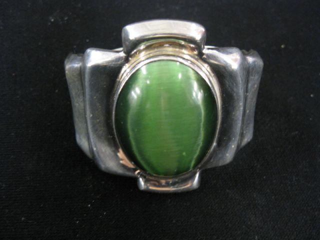 Appraisal: Sterling Silver Mexico Designer Bracelet green stone cuff style heavy