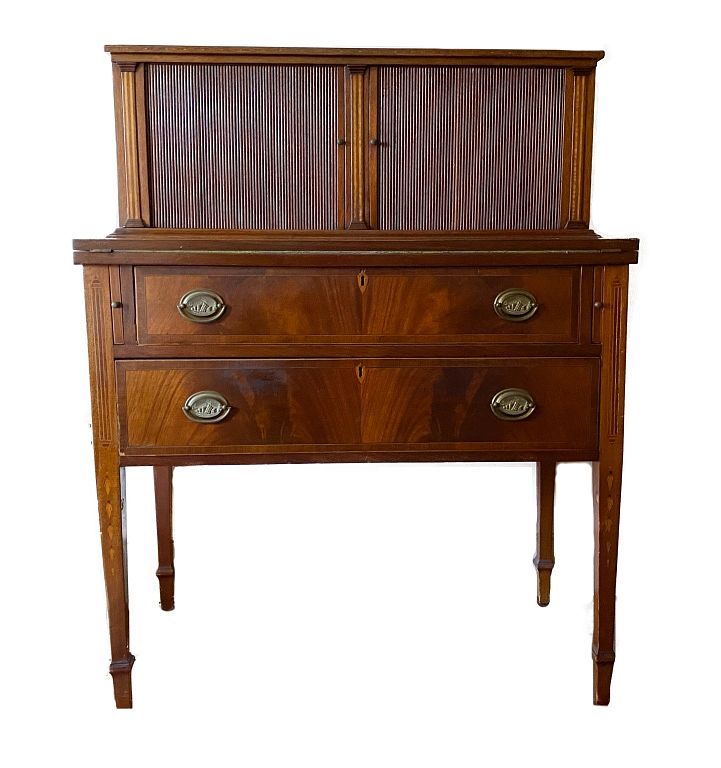 Appraisal: Hepplewhite Inlaid Mahogany Tambour Desk Hepplewhite Inlaid Mahogany Tambour Desk