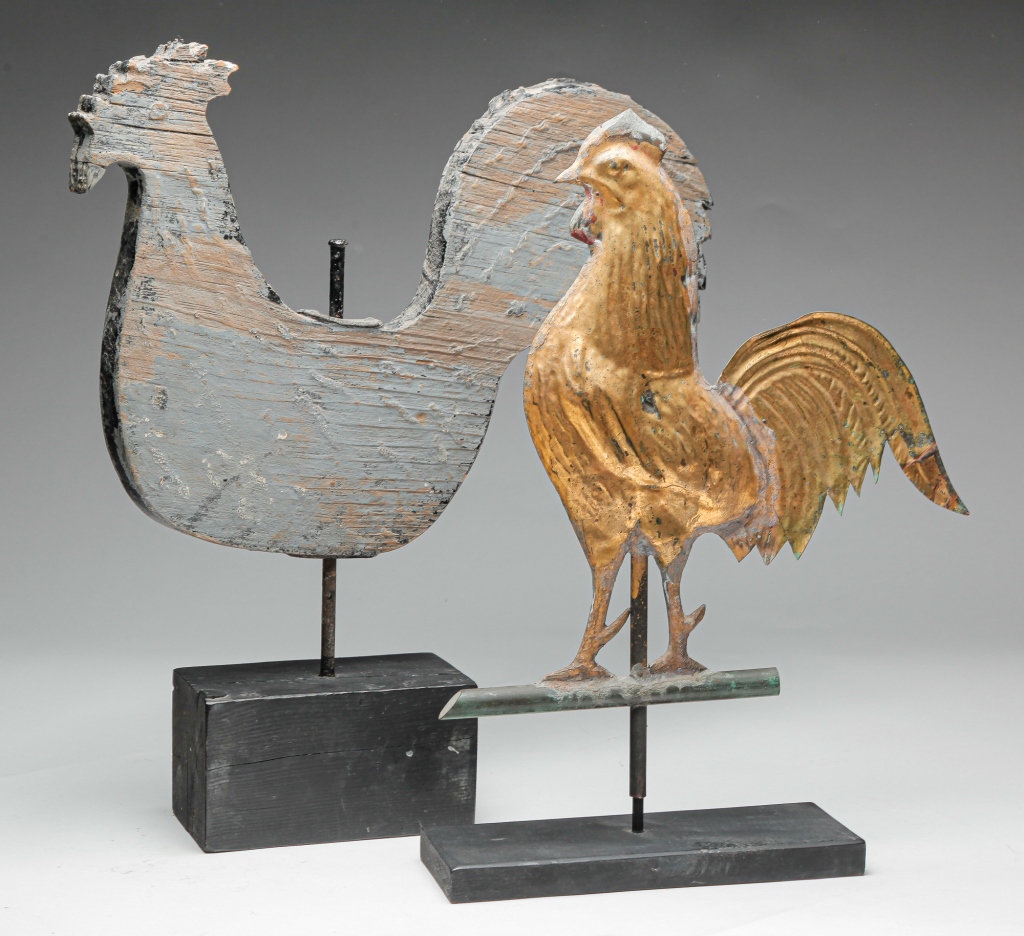 Appraisal: TWO AMERICAN ROOSTER WEATHERVANES First half th century Smaller is