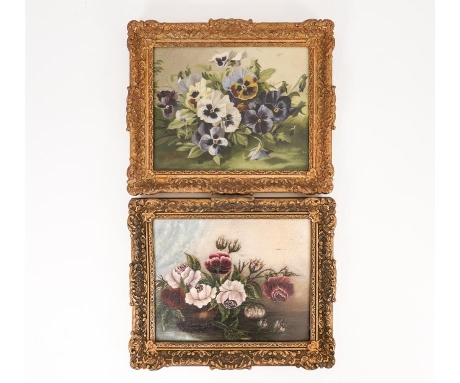 Appraisal: Pair of Victorian oil on board still lifes of pansies