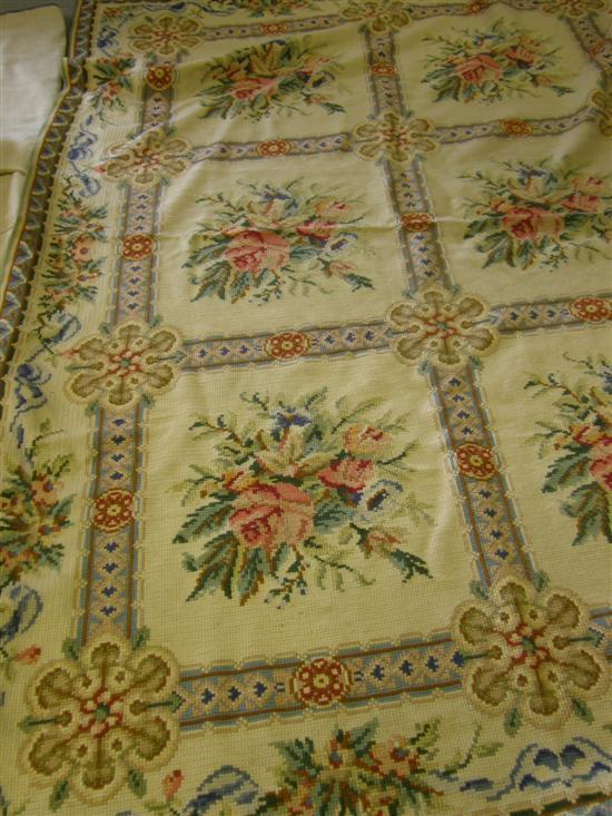 Appraisal: French Aubusson-style cream ground carpet the main floral border centred