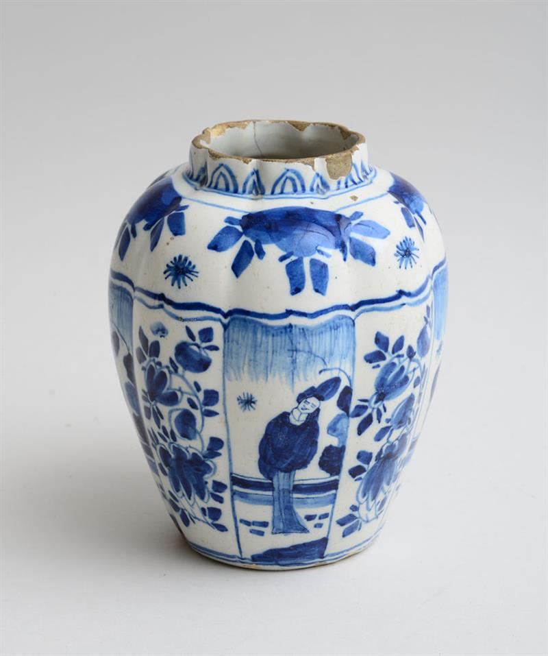 Appraisal: DUTCH BLUE AND WHITE GLAZED DELFT POTTERY VASE Of ovoid