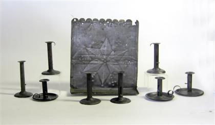 Appraisal: Group of sheet iron and tin candlesticks and a pierced