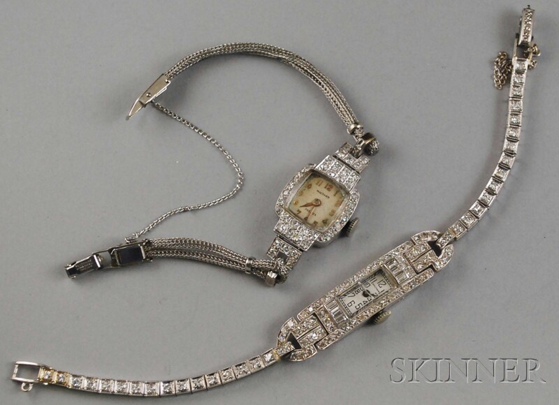 Appraisal: Two Waltham Platinum and Diamond Lady's Wristwatches one on platinum