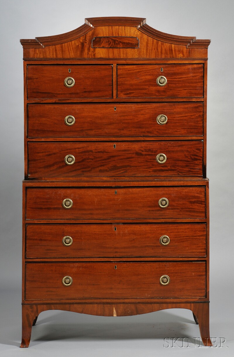 Appraisal: George III-style Chest-on-chest mahogany veneered with circular pulls upper section