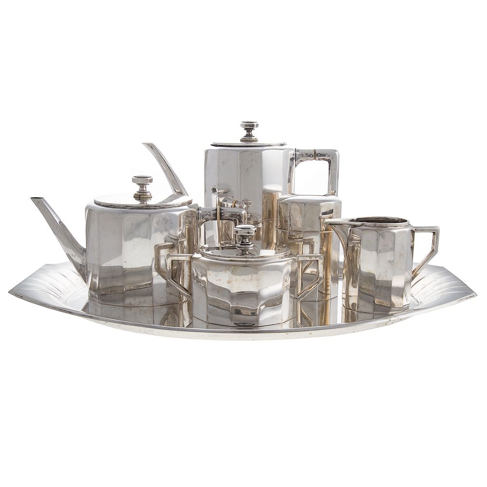 Appraisal: Art Deco Silver -piece Coffee Tea Service German silver -pc