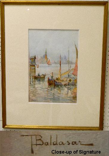 Appraisal: T Baldasar watercolor on paper Venice boats signed lower left