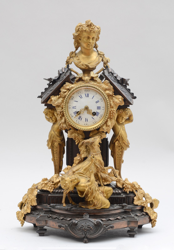 Appraisal: NAPOLEON III GILT-BRONZE AND BRONZE MANTLE CLOCK The in diam